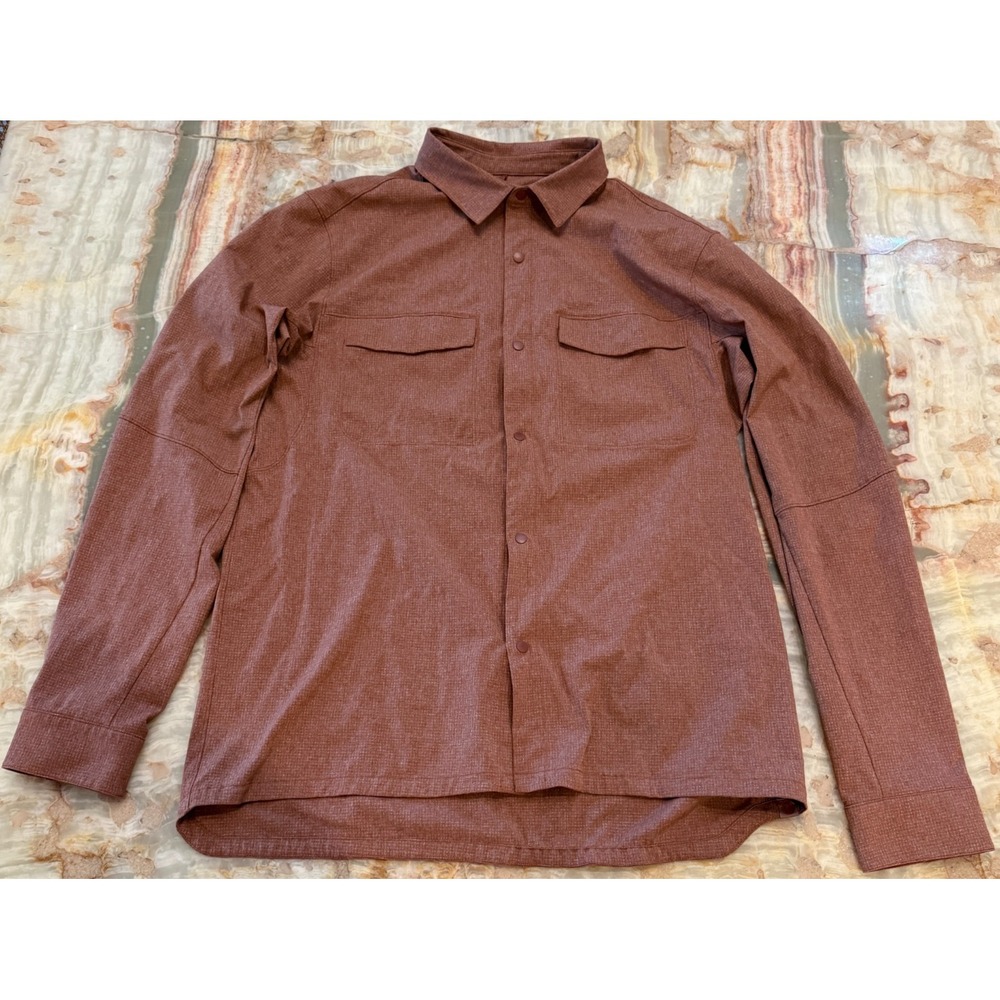 Lululemon Men's Airing Easy Overshirt Burnt Red Snap Front Long Sleeve Pockets L